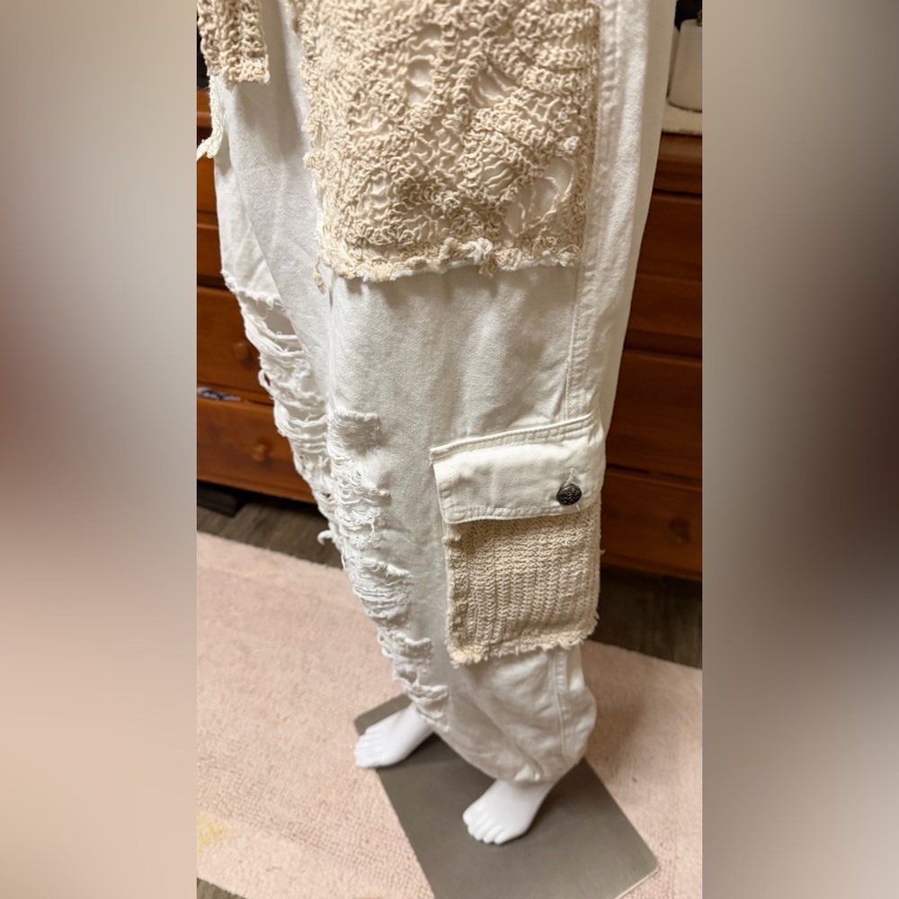 Cream Distressed Cargo Pants by POL hoodie and photo also listed in my closet - Picture 14 of 15